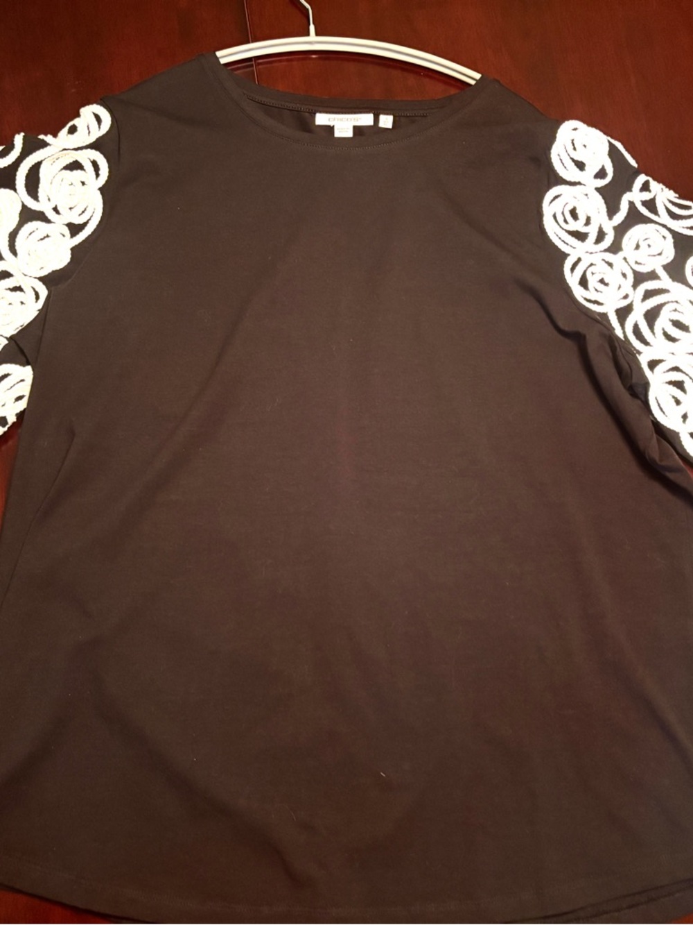 Chico's Black Tunic with White Floral Lace Sleeves